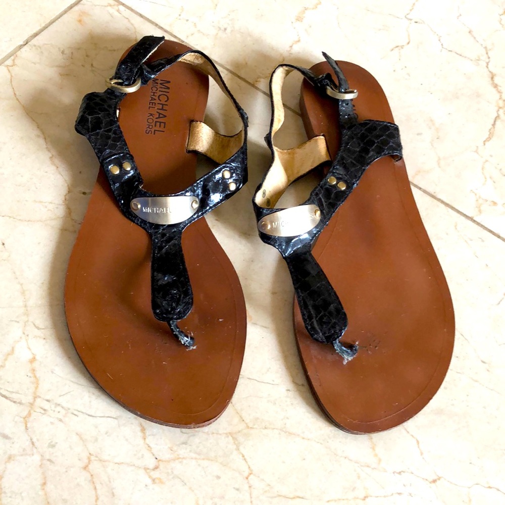 Michael Michael kors black and gold flat sandals